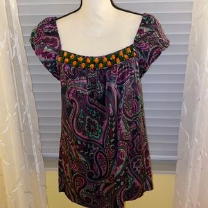 INC size 6, silk cap sleeve blouse with gems